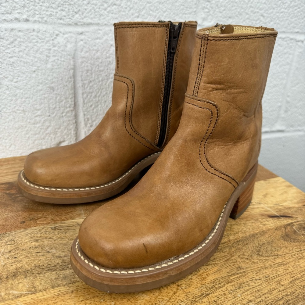 Frye Campus Chelsea Short Light Tan Square Toe Y2K Ankle Boots Size 5 - Picture 8 of 15